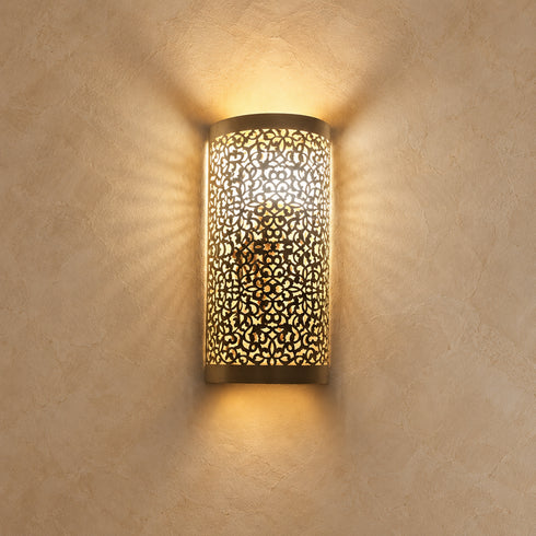 Moroccan Brass Wall Sconce, Handmade Pierced Metal Wall Light, Boho Moroccan Lighting Decor