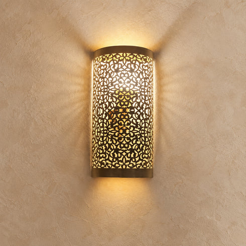 Moroccan Brass Wall Sconce, Handmade Pierced Metal Wall Light, Boho Moroccan Lighting Decor