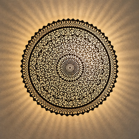Moroccan Brass Wall Sconce, Large Round Wall Light, Handmade Boho Metal Lamp, Moroccan Wall Decor