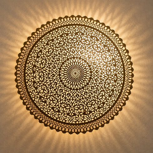 Moroccan Brass Wall Sconce, Large Round Wall Light, Handmade Boho Metal Lamp, Moroccan Wall Decor