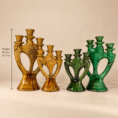 Moroccan Ceramic Candelabra, Handmade Tamegroute Pottery Candle Holder, 4 Arm Candlestick, Boho Home Decor