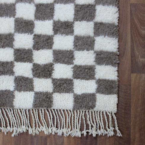 Moroccan Checkered Rug, Gray Cream Wool Rug, Handmade Beni Ourain Rug, Berber Checkerboard Area Rug