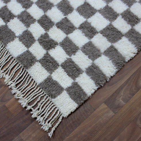 Moroccan Checkered Rug, Gray Cream Wool Rug, Handmade Beni Ourain Rug, Berber Checkerboard Area Rug