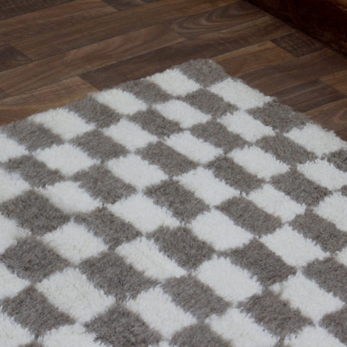 Moroccan Checkered Rug, Gray Cream Wool Rug, Handmade Beni Ourain Rug, Berber Checkerboard Area Rug