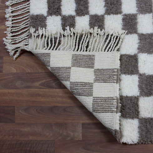 Moroccan Checkered Rug, Gray Cream Wool Rug, Handmade Beni Ourain Rug, Berber Checkerboard Area Rug
