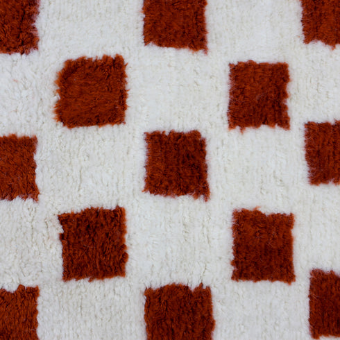 Moroccan Checkered Rug, Red Cream Wool Rug, Handmade Beni Ourain Rug, Berber Area Rug, Checkerboard Carpet