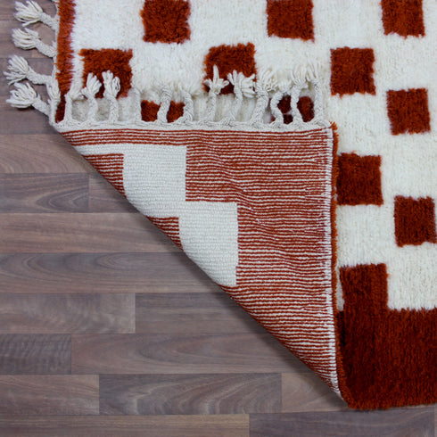 Moroccan Checkered Rug, Red Cream Wool Rug, Handmade Beni Ourain Rug, Berber Area Rug, Checkerboard Carpet