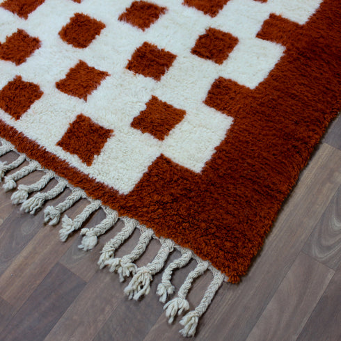 Moroccan Checkered Rug, Red Cream Wool Rug, Handmade Beni Ourain Rug, Berber Area Rug, Checkerboard Carpet