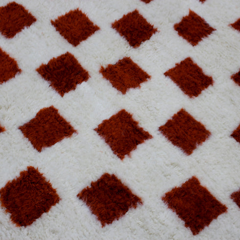 Moroccan Checkered Rug, Red Cream Wool Rug, Handmade Beni Ourain Rug, Berber Area Rug, Checkerboard Carpet