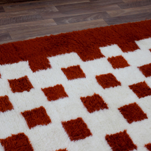 Moroccan Checkered Rug, Red Cream Wool Rug, Handmade Beni Ourain Rug, Berber Area Rug, Checkerboard Carpet