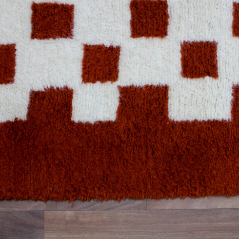 Moroccan Checkered Rug, Red Cream Wool Rug, Handmade Beni Ourain Rug, Berber Area Rug, Checkerboard Carpet