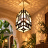 Moroccan Pendant Light, Black Metal Lantern, Geometric Ceiling Lamp, White Glass Chandelier, Boho Hanging Light
