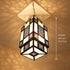 Moroccan Pendant Light, Black Metal Lantern, Geometric Ceiling Lamp, White Glass Chandelier, Boho Hanging Light