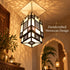Moroccan Pendant Light, Black Metal Lantern, Geometric Ceiling Lamp, White Glass Chandelier, Boho Hanging Light