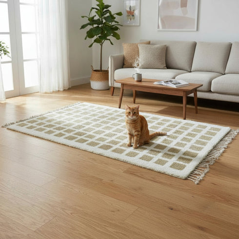 Moroccan Rug, Beige Geometric Rug, Handmade Berber Area Rug, Neutral Wool Carpet
