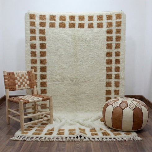 Moroccan Rug, Cream Brown Geometric Rug, Handmade Berber Area Rug, Neutral Boho Carpet