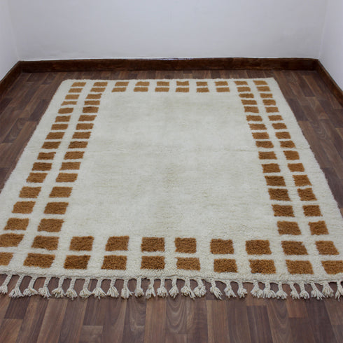 Moroccan Rug, Cream Brown Geometric Rug, Handmade Berber Area Rug, Neutral Boho Carpet