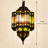 Moroccan Stained Glass Pendant Light, Colorful Hanging Lantern, Black Metal Chandelier, Boho Ceiling Lamp