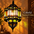 Moroccan Stained Glass Pendant Light, Colorful Hanging Lantern, Black Metal Chandelier, Boho Ceiling Lamp