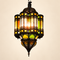 Moroccan Stained Glass Pendant Light, Colorful Hanging Lantern, Black Metal Chandelier, Boho Ceiling Lamp