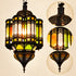 Moroccan Stained Glass Pendant Light, Colorful Hanging Lantern, Black Metal Chandelier, Boho Ceiling Lamp