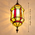 Moroccan Stained Glass Pendant Light, Geometric Hanging Lantern, Red Yellow Chandelier, Boho Ceiling Lamp