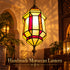 Moroccan Stained Glass Pendant Light, Geometric Hanging Lantern, Red Yellow Chandelier, Boho Ceiling Lamp