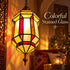 Moroccan Stained Glass Pendant Light, Geometric Hanging Lantern, Red Yellow Chandelier, Boho Ceiling Lamp