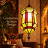 Moroccan Stained Glass Pendant Light, Geometric Hanging Lantern, Red Yellow Chandelier, Boho Ceiling Lamp