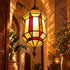 Moroccan Stained Glass Pendant Light, Geometric Hanging Lantern, Red Yellow Chandelier, Boho Ceiling Lamp