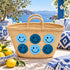 Moroccan Straw Basket Bag, Handmade Blue Smiley Face Tote, Woven Beach Bag, Summer Market Basket, Boho Gift
