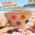 Moroccan Straw Basket Bag, Handmade Colorful Smiley Face Tote, Woven Beach Bag, Boho Summer Market Basket