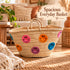 Moroccan Straw Basket Bag, Handmade Colorful Smiley Face Tote, Woven Beach Bag, Boho Summer Market Basket