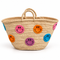 Moroccan Straw Basket Bag, Handmade Colorful Smiley Face Tote, Woven Beach Bag, Boho Summer Market Basket