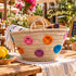 Moroccan Straw Basket Bag, Handmade Colorful Smiley Face Tote, Woven Beach Bag, Boho Summer Market Basket