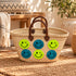 Moroccan Straw Basket Bag, Handmade Woven Beach Tote, Colorful Smiley Face Summer Bag, Leather Handles
