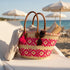 Moroccan Straw Basket Bag, Handwoven Palm Leaf Tote, Leather Handle Beach Bag, Market Basket
