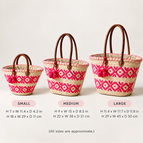 Moroccan Straw Basket Bag, Handwoven Palm Leaf Tote, Leather Handle Beach Bag, Market Basket