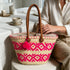 Moroccan Straw Basket Bag, Handwoven Palm Leaf Tote, Leather Handle Beach Bag, Market Basket