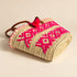 Moroccan Straw Basket Bag, Handwoven Palm Leaf Tote, Leather Handle Beach Bag, Market Basket