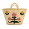 Moroccan Straw Basket, Floral Handwoven Tote, Palm Leaf Market Bag, Embroidered Flower Beach Basket