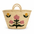 Moroccan Straw Basket, Floral Handwoven Tote, Palm Leaf Market Bag, Embroidered Flower Beach Basket
