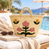 Moroccan Straw Basket, Floral Handwoven Tote, Palm Leaf Market Bag, Embroidered Flower Beach Basket