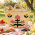 Moroccan Straw Basket, Floral Handwoven Tote, Palm Leaf Market Bag, Embroidered Flower Beach Basket