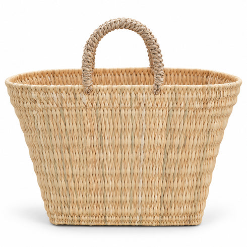 Moroccan Straw Basket, Handwoven Market Tote, Natural Palm Leaf Bag