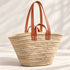 Moroccan Straw Market Basket, Handwoven Palm Leaf Tote, Leather Handle Beach Bag