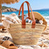 Moroccan Straw Market Basket, Handwoven Palm Leaf Tote, Leather Handle Beach Bag
