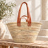 Moroccan Straw Market Basket, Handwoven Palm Leaf Tote, Leather Handle Beach Bag