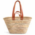 Moroccan Straw Market Basket, Handwoven Palm Leaf Tote, Leather Handle Beach Bag