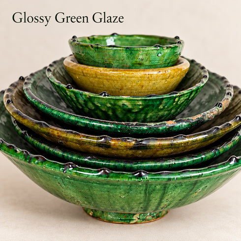 Tamegroute Bowls, Handmade Green and Yellow Ceramic Bowls, Rustic Pottery, Boho Mediterranean Home Decor